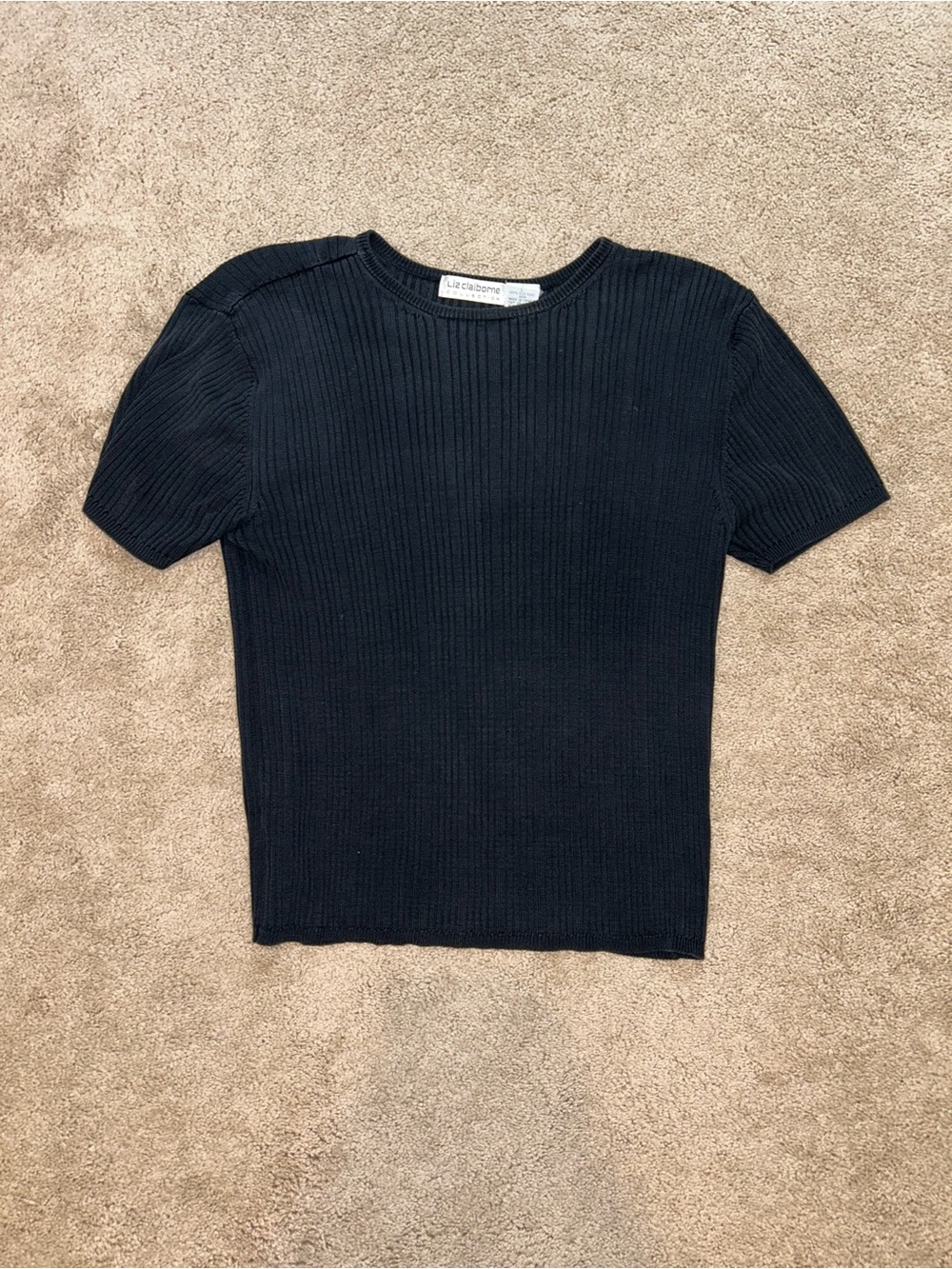 Liz Claiborne Black Ribbed Short-Sleeve Knit Top